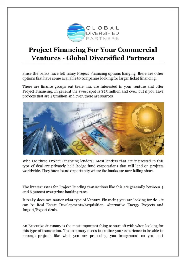 Project Financing For Your Commercial Ventures - Global Diversified Partners