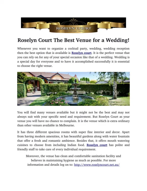 Roselyn Court The Best Venue for a Wedding!