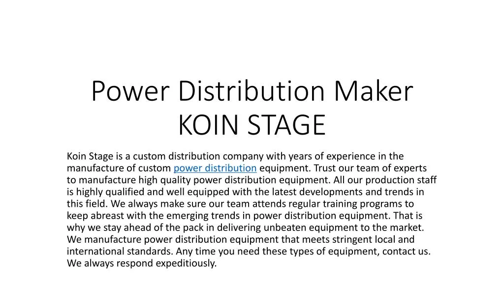 power distribution maker koin stage