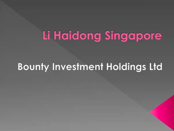 Li Haidong Singapore- Bounty Investment Holdings Ltd