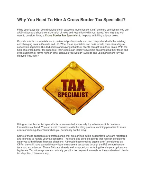 Why You Need To Hire A Cross Border Tax Specialist?
