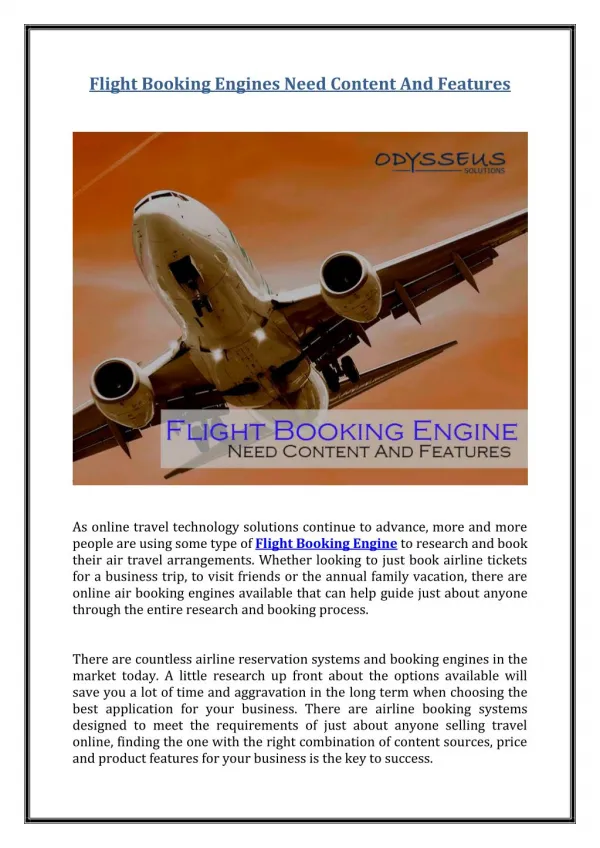 Flight Booking Engines Need Content And Features