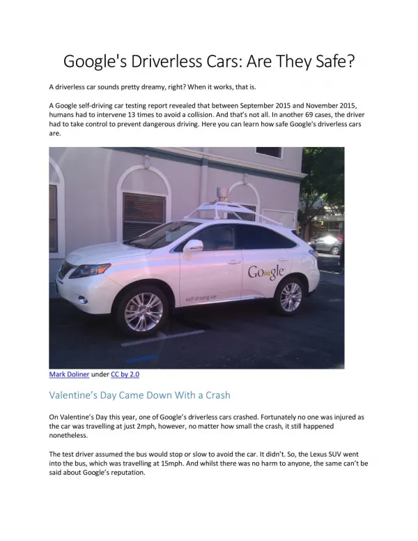 Google's driverless cars are they safe