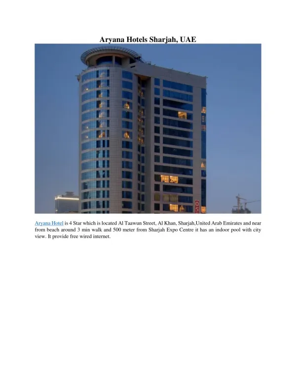 Aryana Hotels Sharjah, UAE