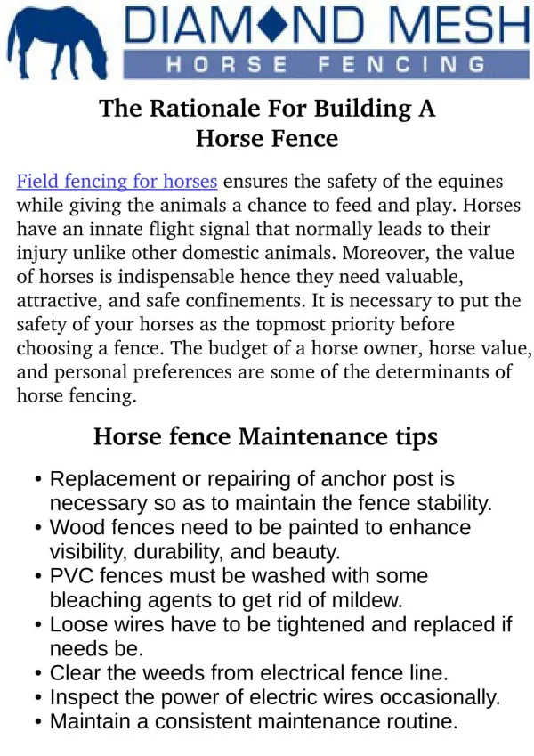 The Rationale For Building A Horse Fence