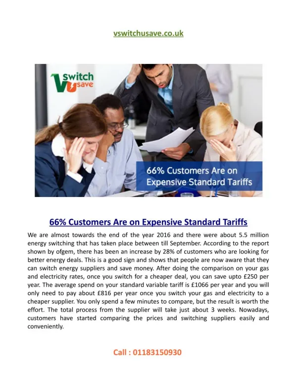 66% Customers Are on Expensive Standard Tariffs
