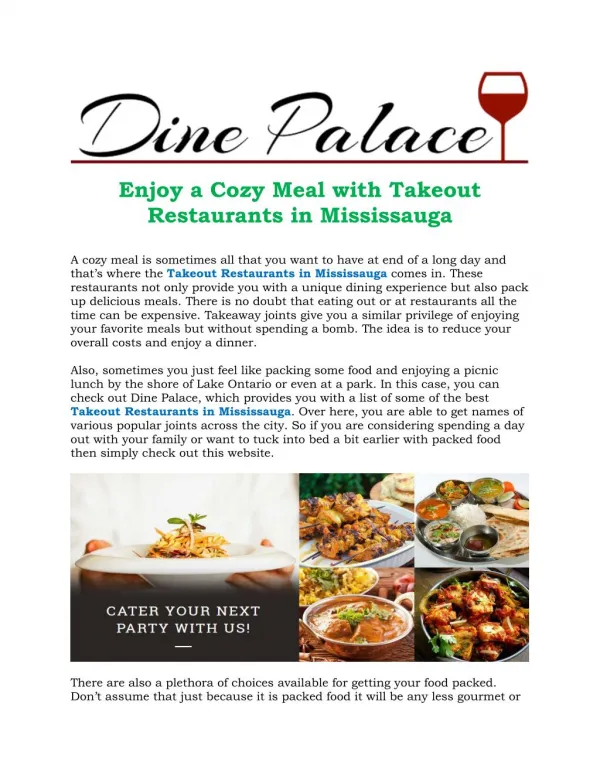 Takeout Restaurants In Mississauga Dine Palace