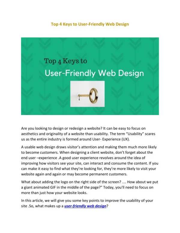 Top 4 Keys to User-Friendly Web Design