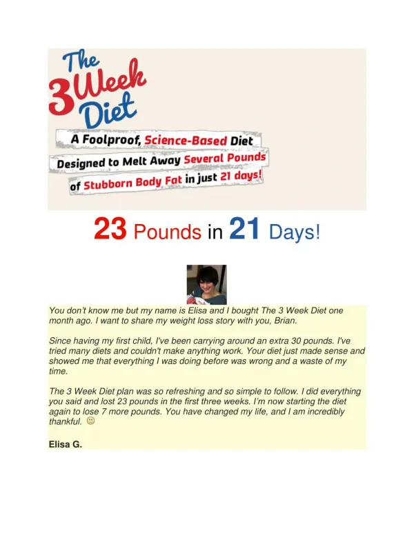 3 Week Diet Plan to reduce 23 Pounds