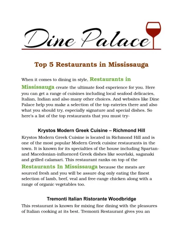 Restaurants In Mississauga Dine Palace