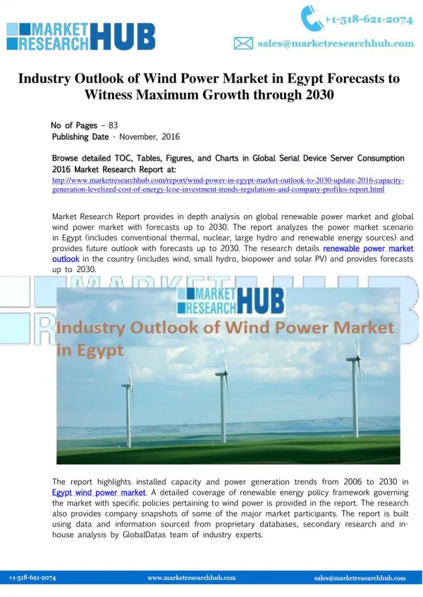 Egypt Wind Power Market Growth and Outlook Report 2016