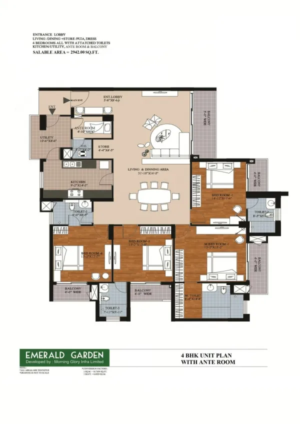 4 BHK Unite Plan With Ante Room