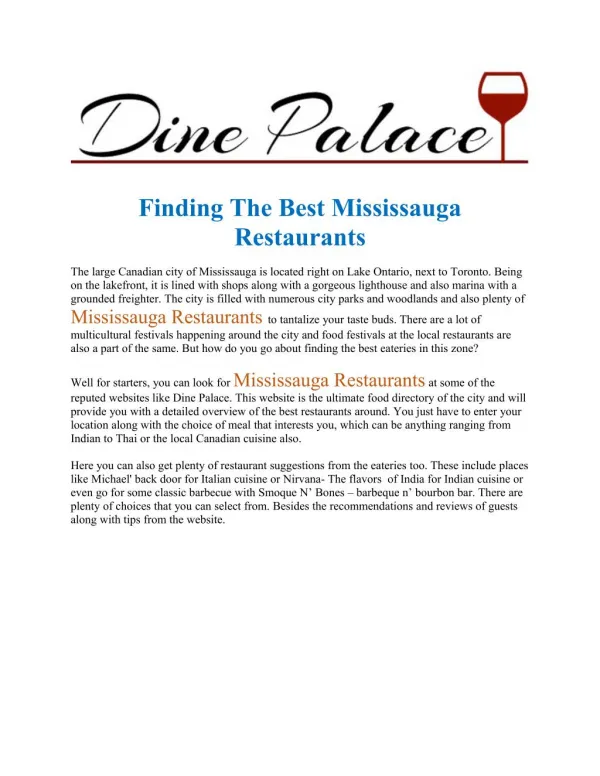 Mississauga Restaurants Dine Palace