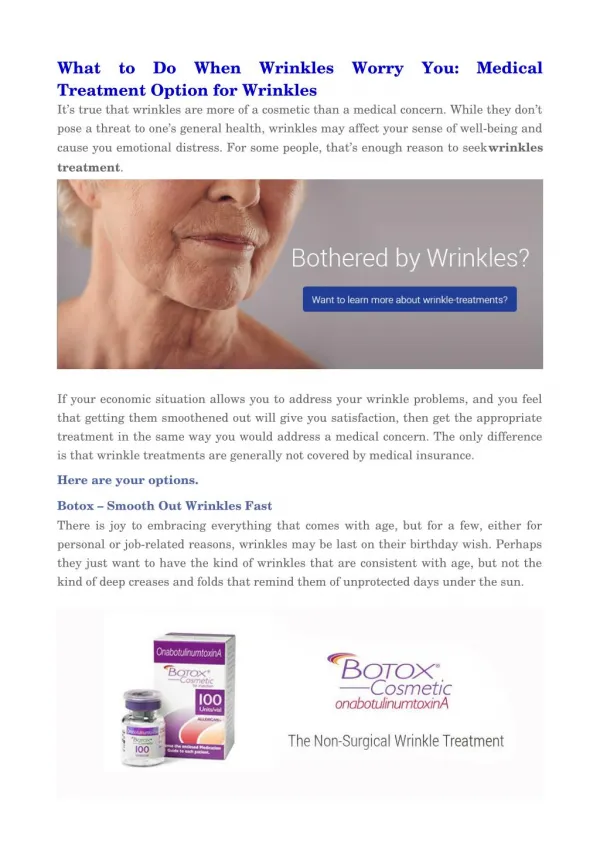 What to Do When Wrinkles Worry You: Medical Treatment Option for Wrinkles