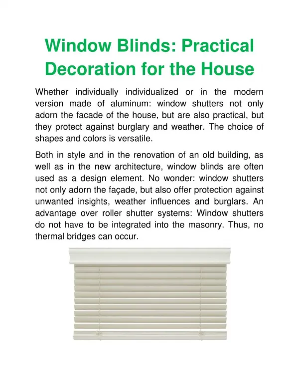 Window Blinds: Practical Decoration for the House