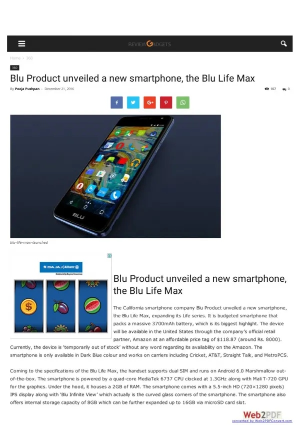 Blu Product unveiled a new smartphone, the Blu Life Max