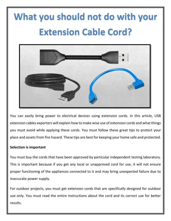 What you should not do with your Extension Cable Cord?