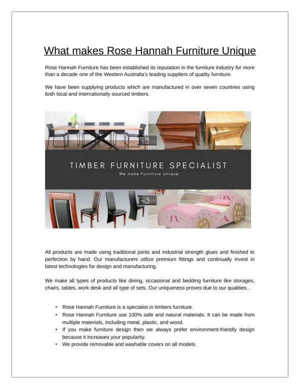 what makes Rose Hannah Furniture Unique?