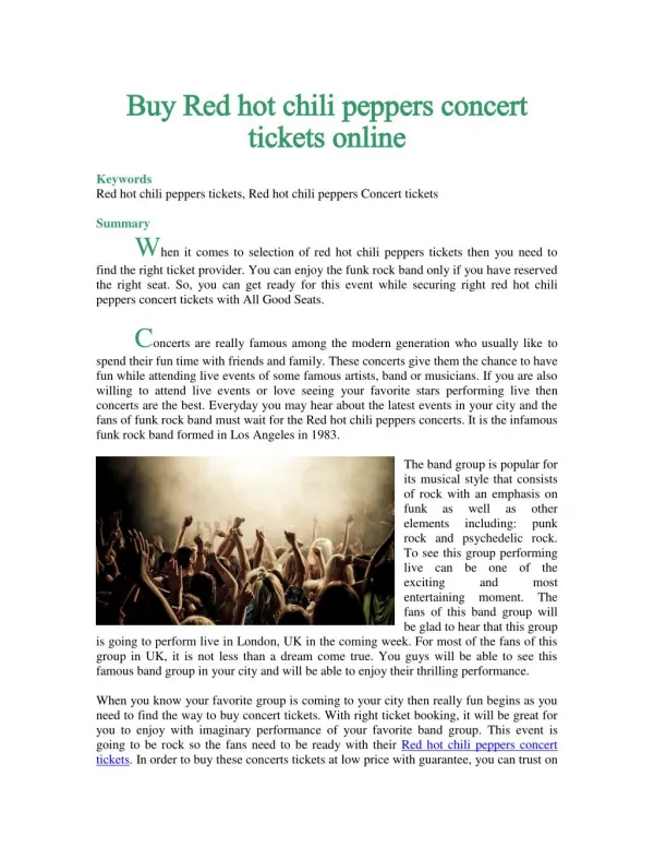 Buy Red hot chili peppers concert tickets online