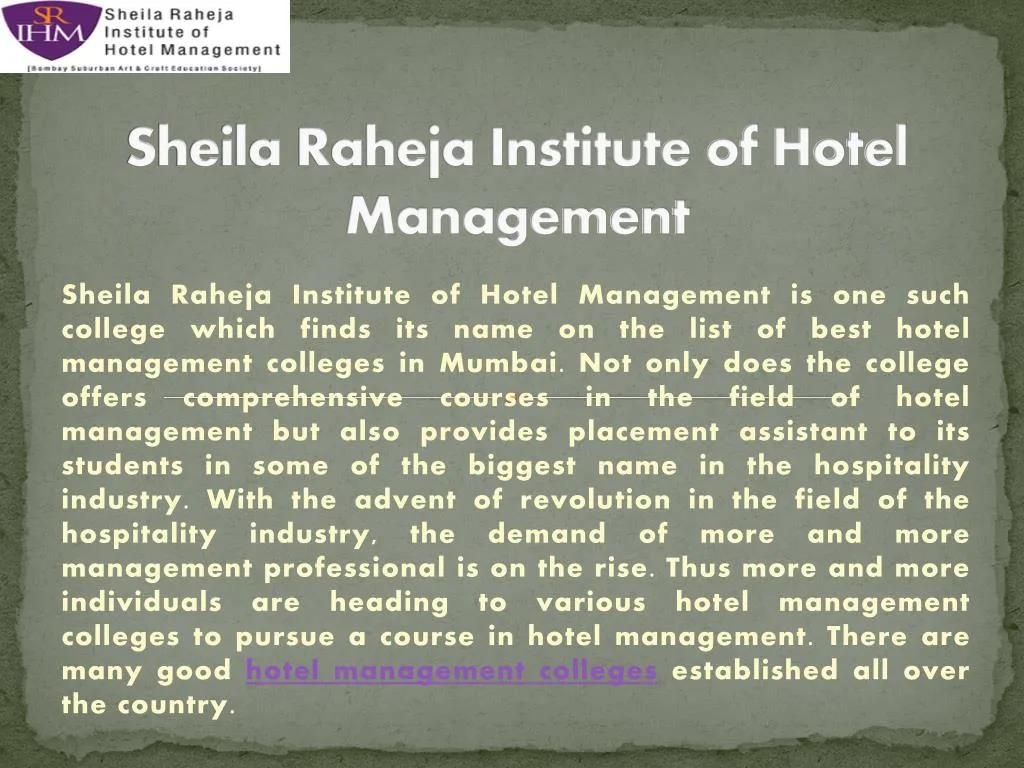 sheila raheja institute of hotel management