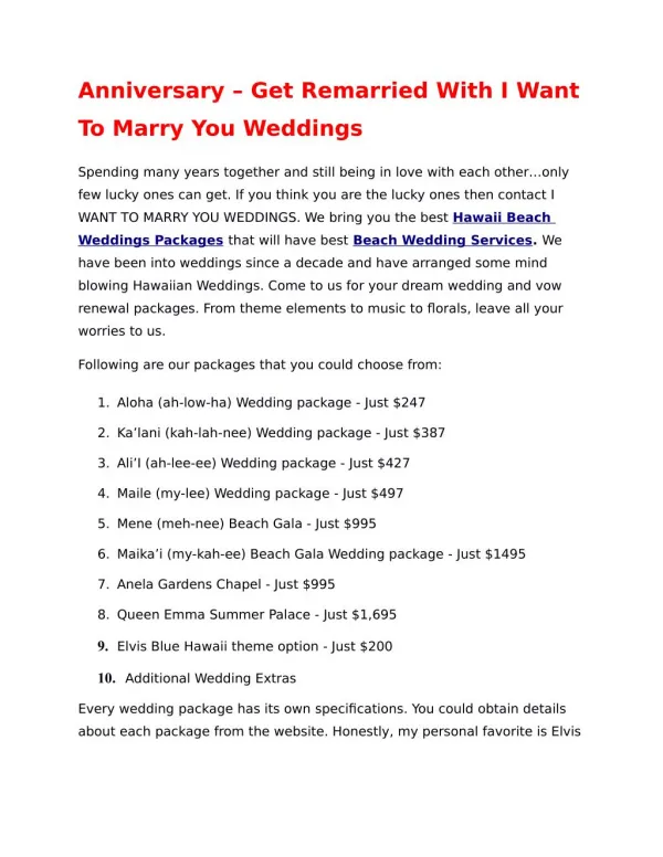 Anniversary – Get Remarried With I Want To Marry You Weddings