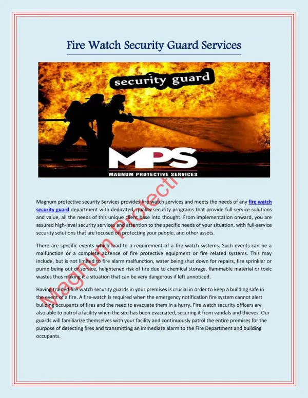 Fire Watch Security Guard | Magnum Protective Services