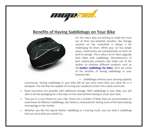 Benefits of Having Saddlebags on Your Bike