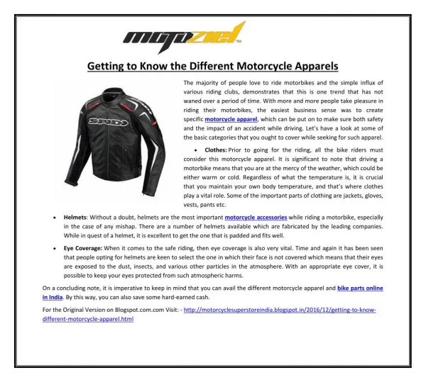 Getting to Know the Different Motorcycle Apparels