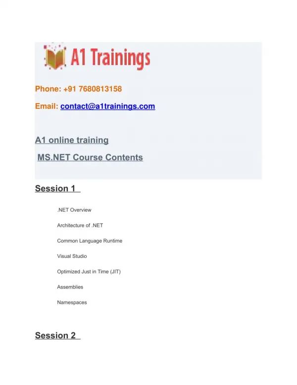 Ms net online training-course content