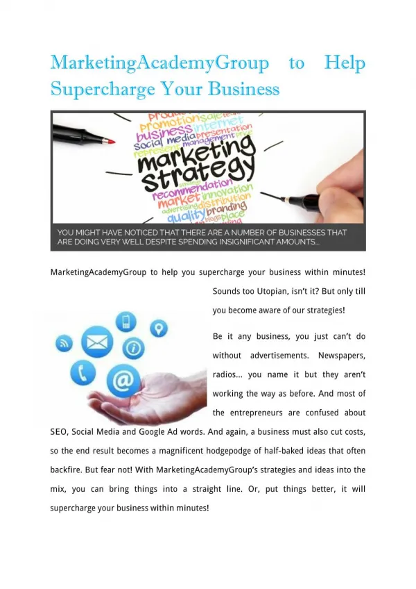 MarketingAcademyGroup To Help Supercharge Your Business