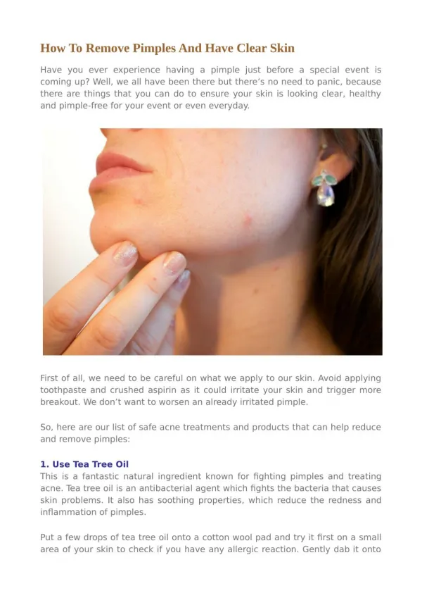 How to Remove Pimples and Have Clear Skin