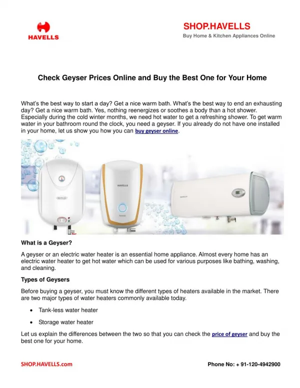 Check Geyser Prices Online and Buy the Best One for Your Home