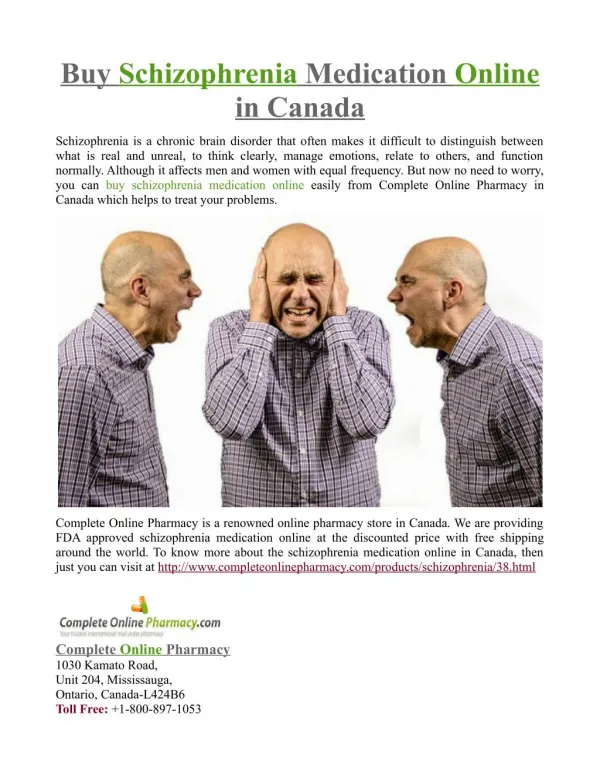 Buy Schizophrenia Medication Online in Canada