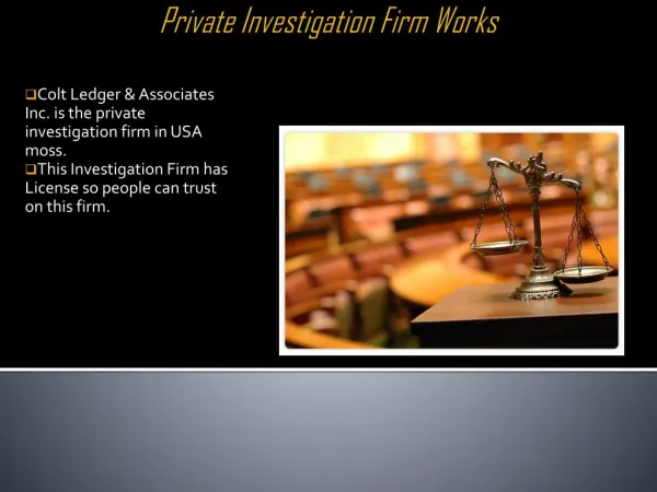 Investigation Services by Colt Ledger & Associates In USA