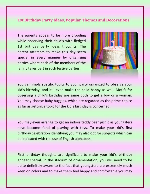1st Birthday Party Ideas, Popular Themes and Decorations