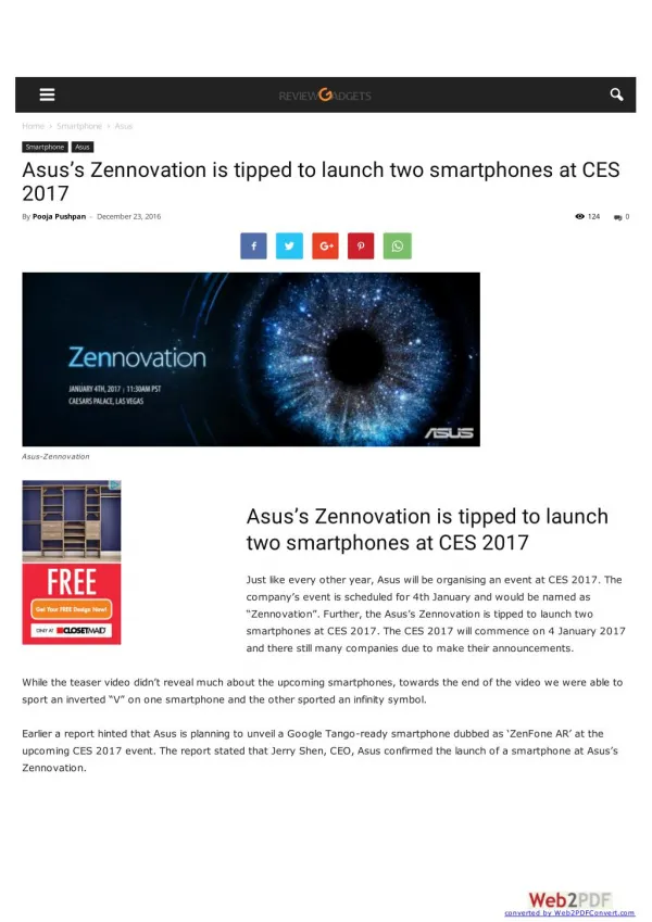 Asus’s Zennovation is tipped to launch two smartphones at CES 2017.