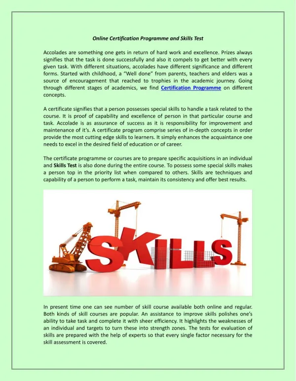 Online Certification Programme and Skills Test