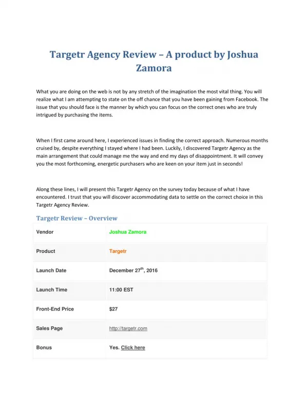 Targetr by Joshua Zamora Review – Why Should You Buy It?