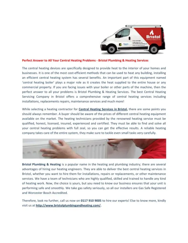 Central Heating Services in Bristol