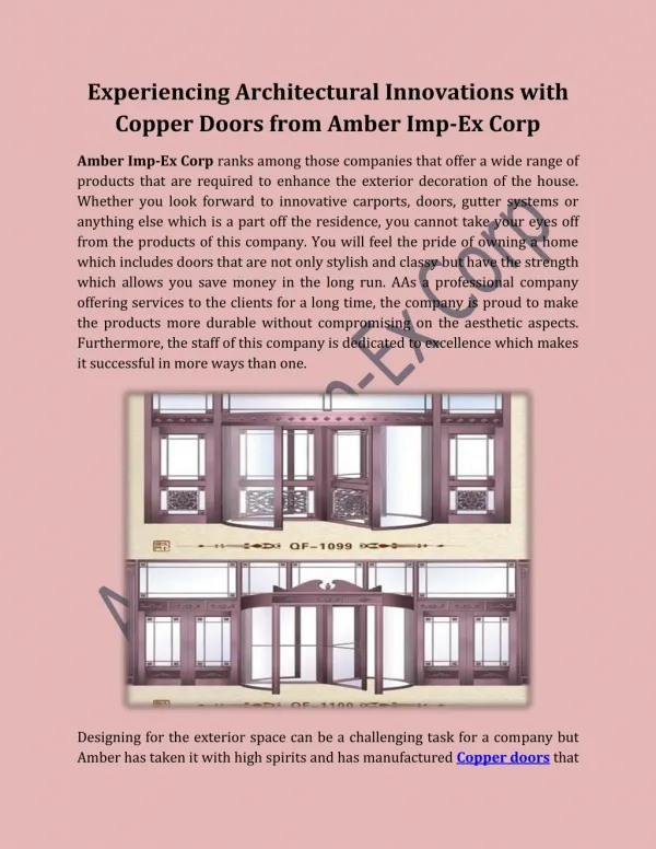 Experiencing Architectural Innovations with Copper Doors from Amber Imp-Ex Corp