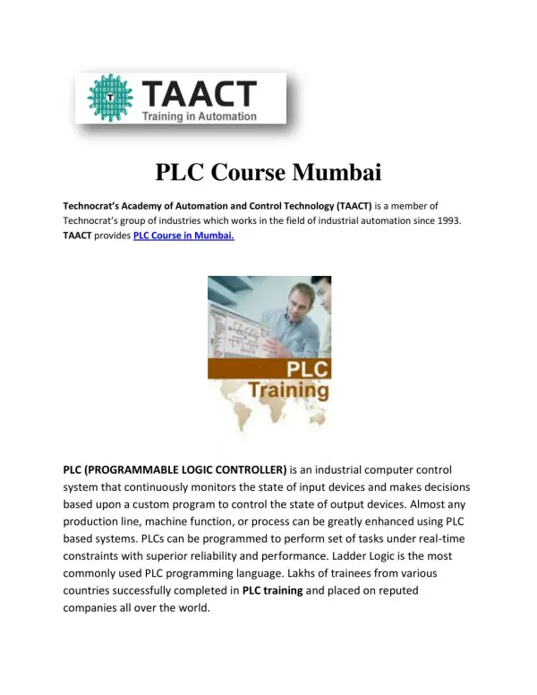 PLC Course Mumbai