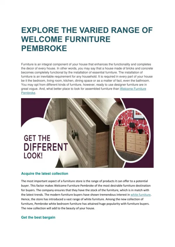 EXPLORE THE VARIED RANGE OF WELCOME FURNITURE PEMBROKE