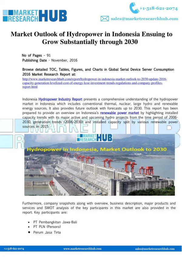 Hydropower in Indonesia, Market Outlook to 2030
