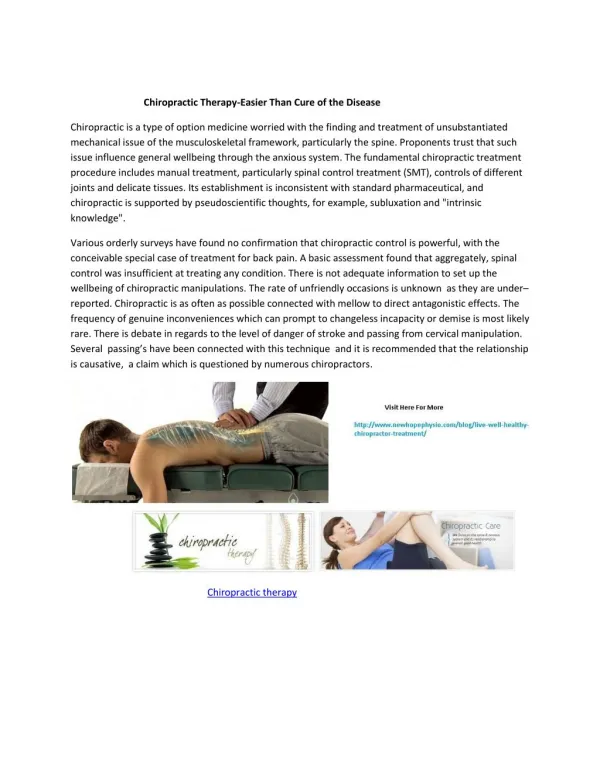 Chiropractic Therapy-Easier Than Cure of the Disease