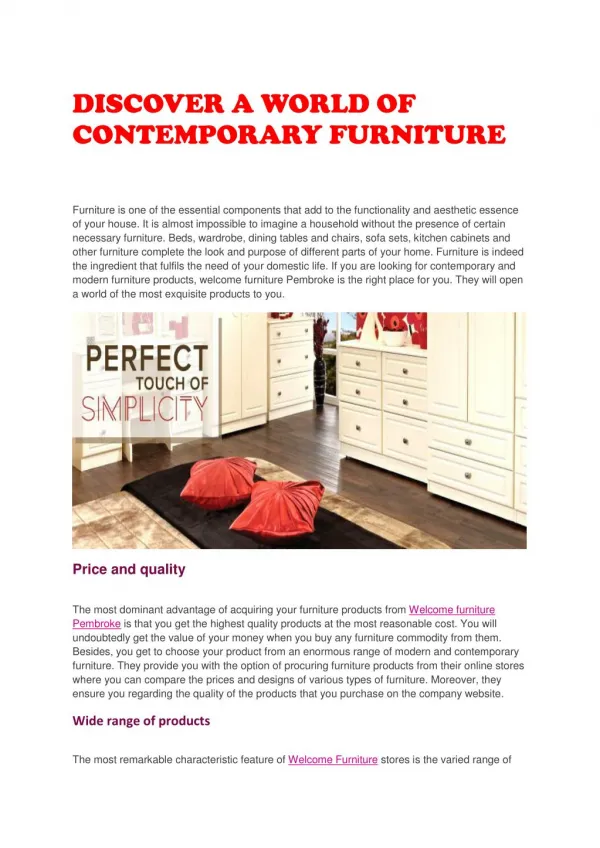 DISCOVER A WORLD OF CONTEMPORARY FURNITURE