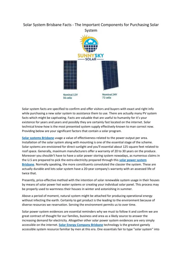 olar System Brisbane Facts - The Important Components for Purchasing Solar System