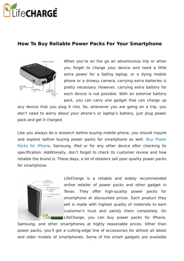 Buy Reliable Power Packs For Your Smartphone