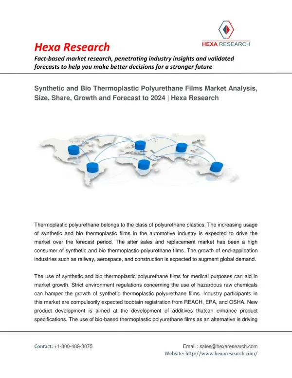 Synthetic and Bio Thermoplastic Polyurethane (TPU) Films Market Size | Industry Report, 2024 | Hexa Research