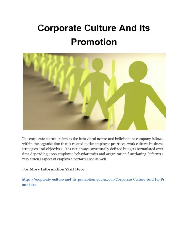 Corporate Culture And Its Promotion