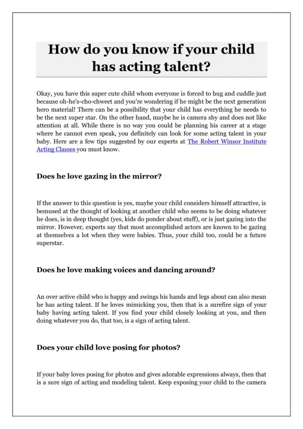 How do you know if your child has acting talent?